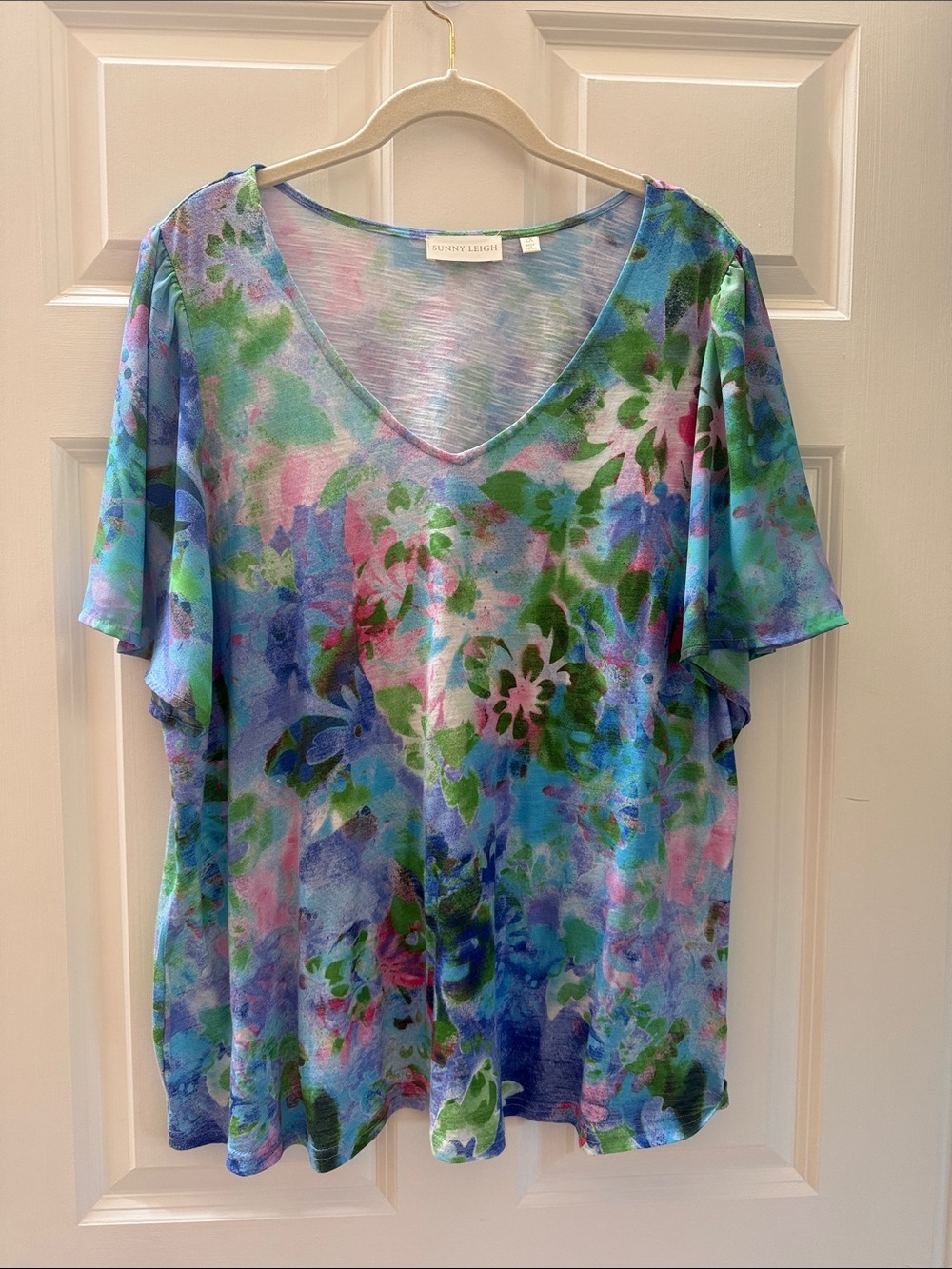 Sunny Leigh Blue Green Multi Floral V-Neck Tunic